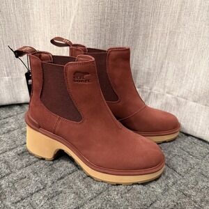 Sorel Boots Womens Size 7.5 Brown Suede Waterproof Chelsea Block Heel NL4874-681